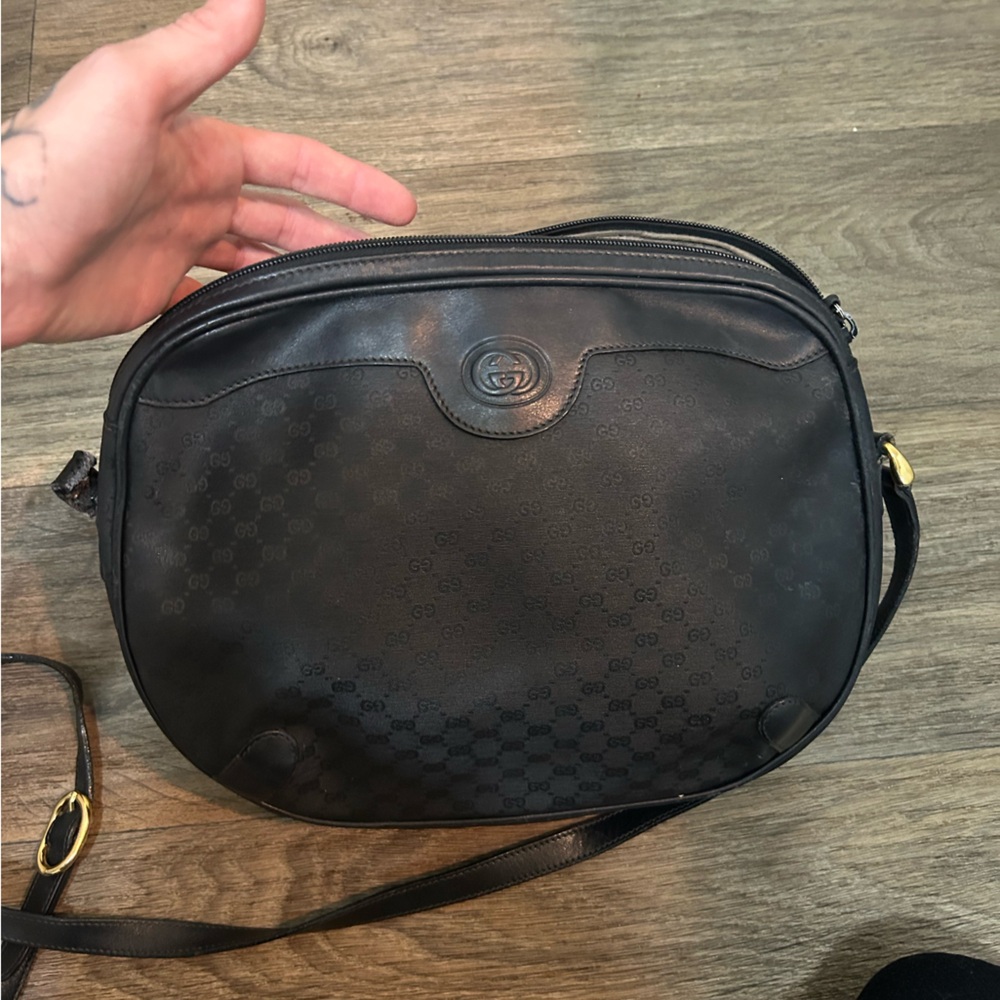 Gucci Black Leather Bag with Gold Detail
